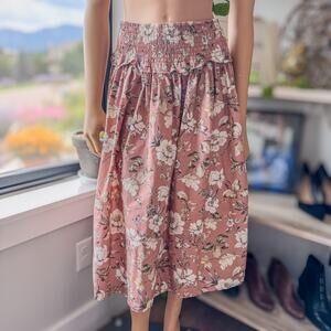 Antonio Melani Dusty Rose Magnolia Floral Skirt w/ Elastic Ruched Waist, Small